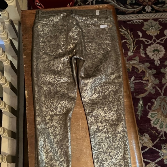 7 For All Mankind Gold Patterned Skinny Pants - Picture 3 of 7